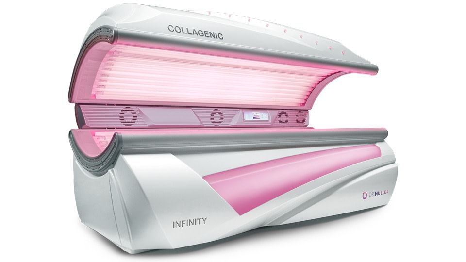 Dr. Muller infinity Collagenic Machines Red Light Therapy device half open left angle